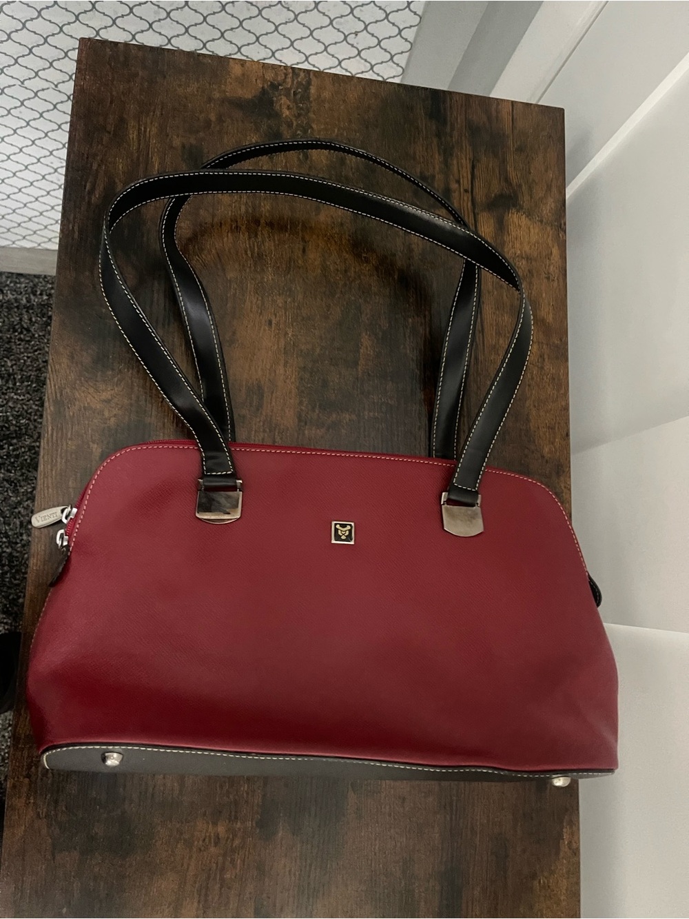 Structured Red Shoulder Bag with Black Handles
